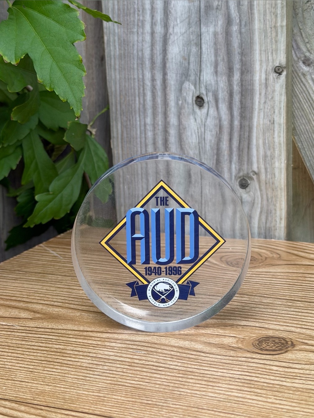 Buffalo Sabres Memorial Auditorium The Aud Acrylic Puck Paperweight -READ